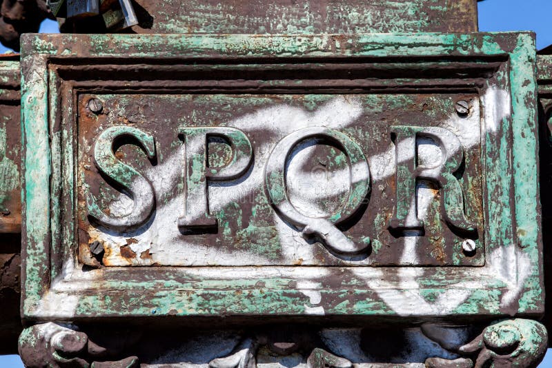 Rome, Italy. SPQR The Roman Senate and People metal inscription